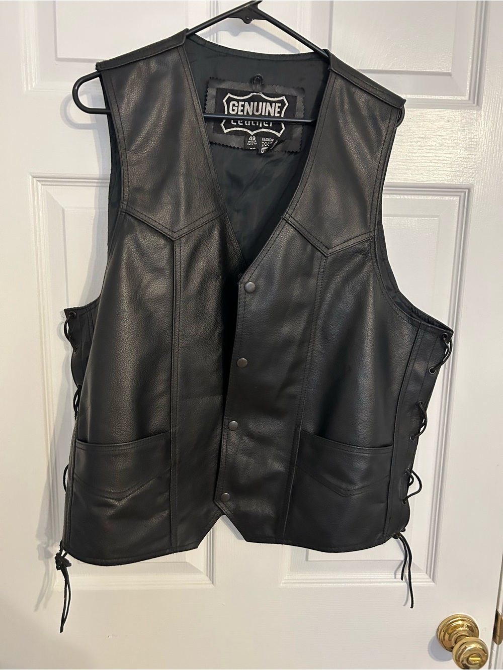 Leather Men's Black Snap-Front Side Lace Vest Sz 48 Big and Tall